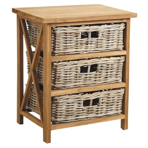 Commode 3 tiroirs en teck et poelet gris-NCM3130