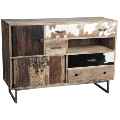 Chest of drawers in mango wood and cowhide-NCM3230C