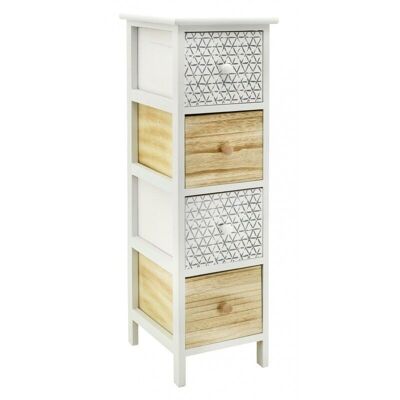 Chest of 4 drawers in white and natural paulownia-NCM3370