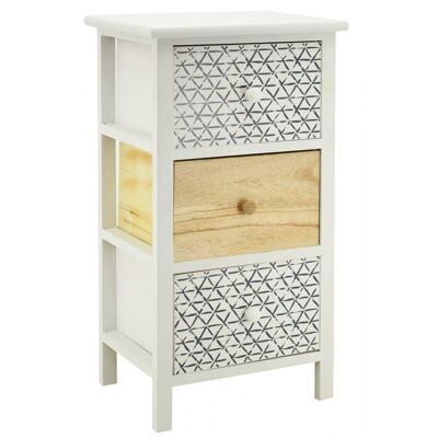 Chest of 3 drawers in white and natural paulownia-NCM3390
