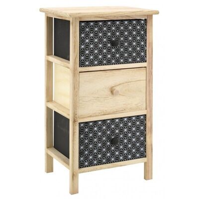 Chest of 3 drawers in black and natural paulownia-NCM3400
