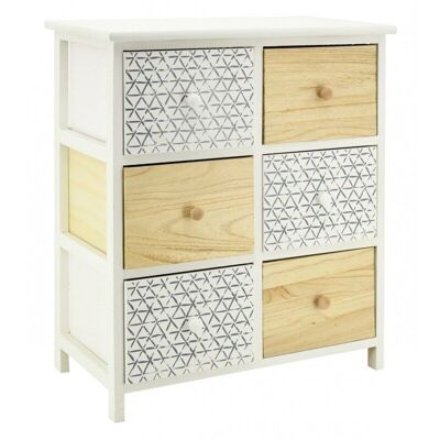 Chest of 6 drawers in white and natural paulownia-NCM3410