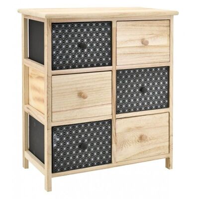 Chest of 6 drawers in black and natural paulownia-NCM3420