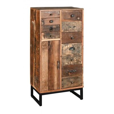 High chest of drawers in recycled wood and metal-NCM3500
