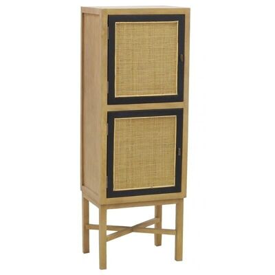 High chest of drawers in mango wood and cane-NCM3590