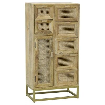 Chest of drawers in mango wood and rattan-NCM3680