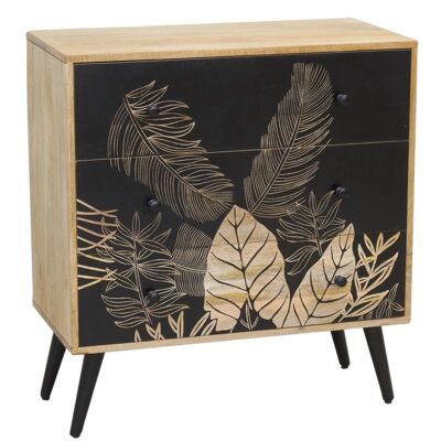 Cassettiera in legno di mango con motivo Petalo-NCM3720