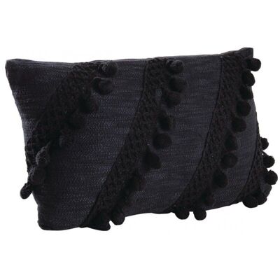 Coussin en coton pompons noir-NCO2440