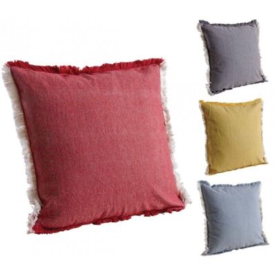 Washed cotton cushion with fringes-NCO2490