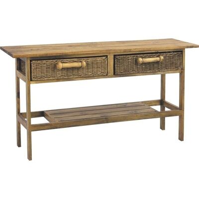 Console in pine and rattan-NCS1030