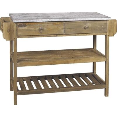 Console in aged wood and zinc-NCS1040