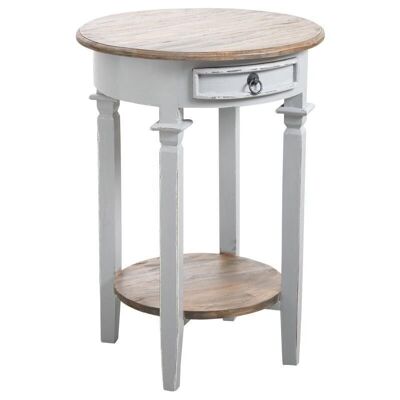 Round antique gray wooden side table-NCS1240