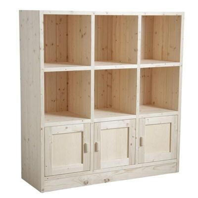 Shelving unit 6 compartments 3 doors in raw spruce-NET2150