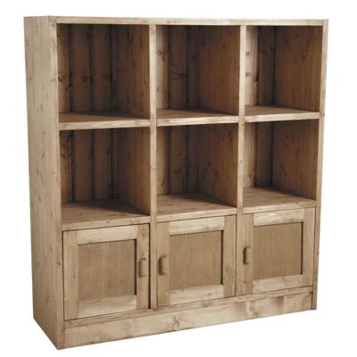 Shelving unit 6 compartments 3 doors in honey waxed spruce-NET2160