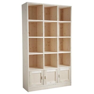 Shelving unit 12 compartments 3 doors in raw spruce-NET2190