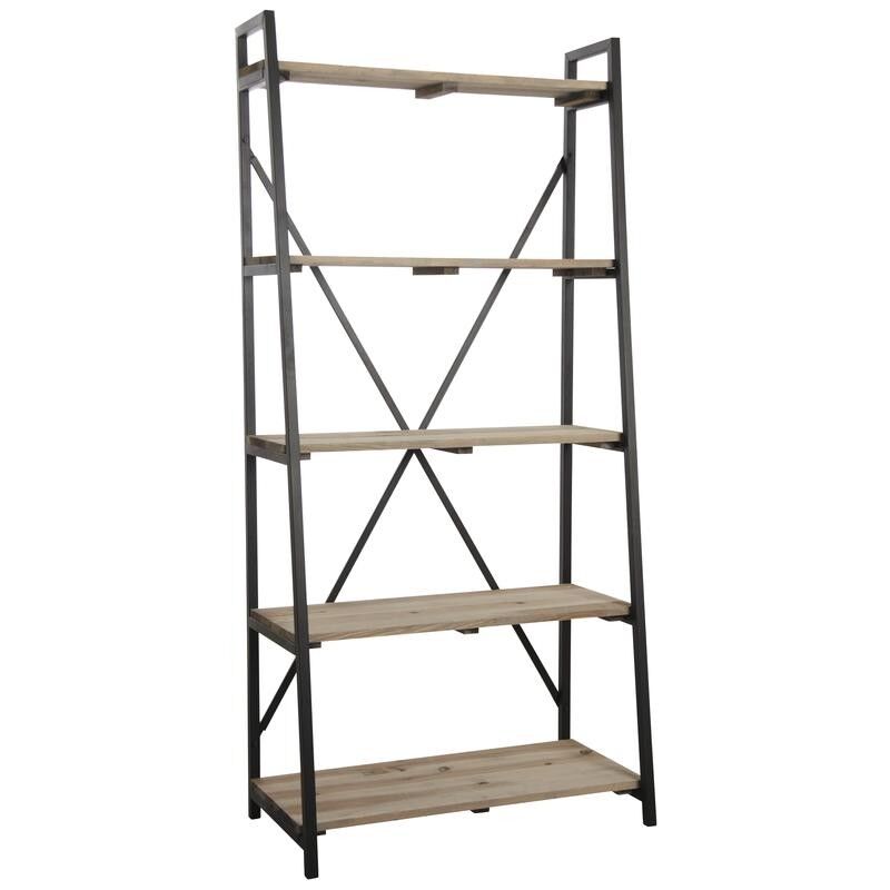 Estante inclinado en metal negro y madera-NET2360