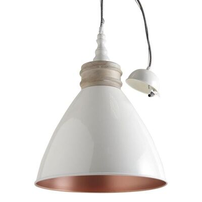 Pendant lamp in ivory lacquered metal and wood-NLA1880