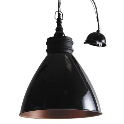 Lampada a sospensione in metallo laccato nero e legno-NLA1890