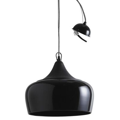 Lámpara en metal lacado negro y madera-NLA1920