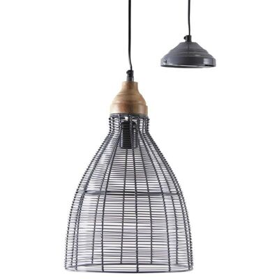 Lámpara colgante en metal lacado gris y madera-NLA2060