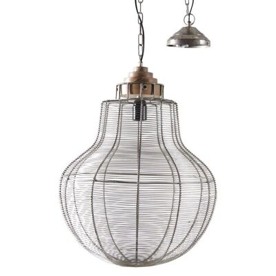 Pendant lamp in antique gray metal and wood-NLA2070