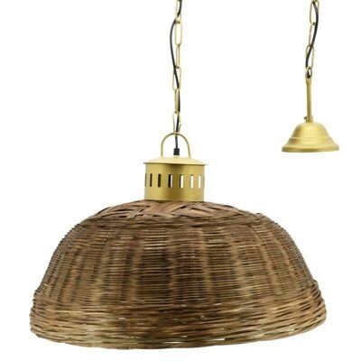 Lámpara colgante en bambú teñido y metal dorado-NLA3111