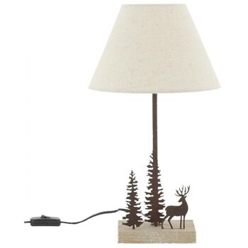 Lampe en métal et bois cerf et sapins-NLA3160 2