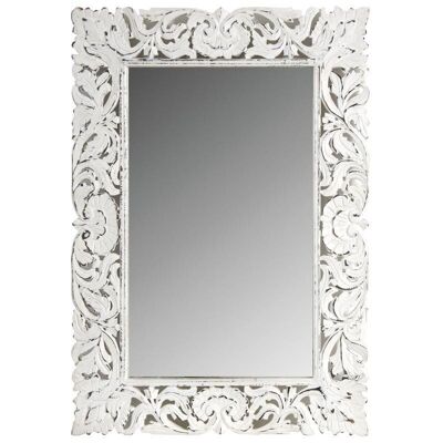Specchio rettangolare in legno di mango patinato bianco-NMI1620V