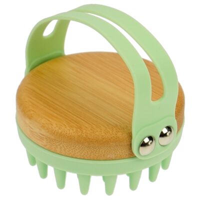 Massage brush, bamboo and silicone, green, 84 x 78 x 80 mm