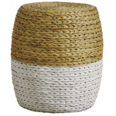 Round pouf in natural and white hyacinth-NPO1390