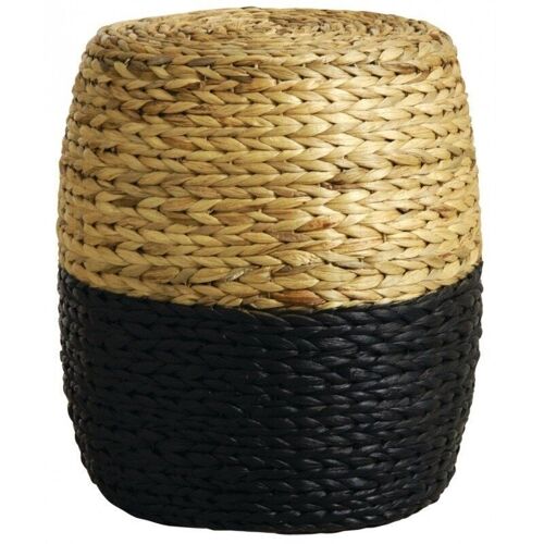 Pouf rond en jacinthe naturelle et noire-NPO1400