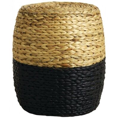 Round pouf in natural and black hyacinth-NPO1400