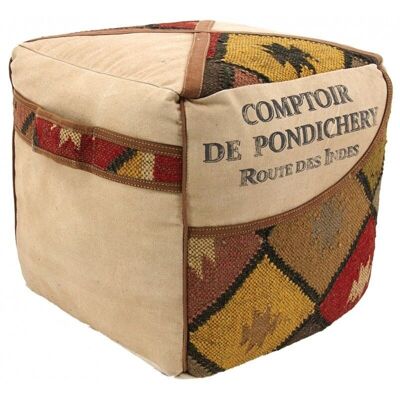 Pouf in cotton kilim and leather-NPO1440