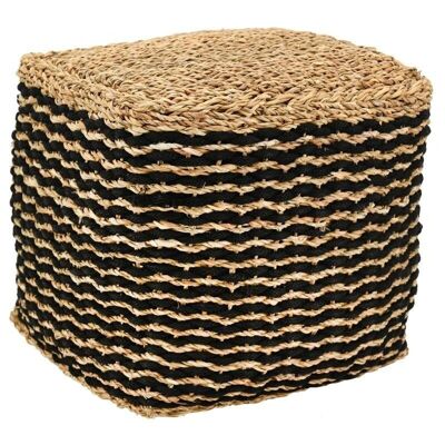 Pouf in natural and black stained rush-NPO1490