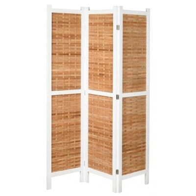 Biombo de 3 paneles de paulownia teñida de blanco y bambú natural-NPV1600