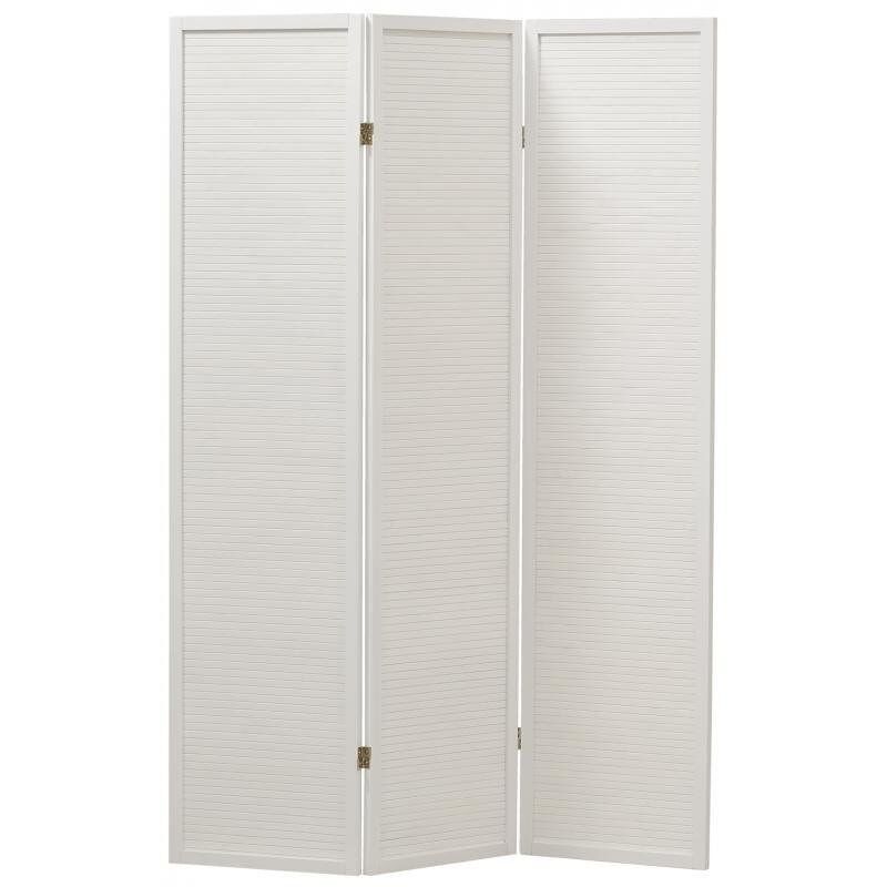 Paravent en pin et bambou laqués blancs-NPV1720