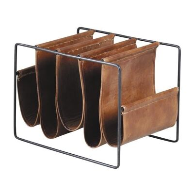 Magazine rack in metal and goatskin-NRV1160C