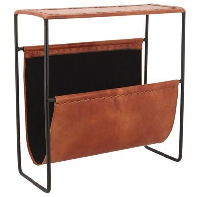 Magazine rack in metal and goat leather-NRV1170C