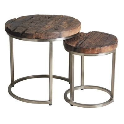 Tavolini impilabili in acciaio e legno massello-NSE162S