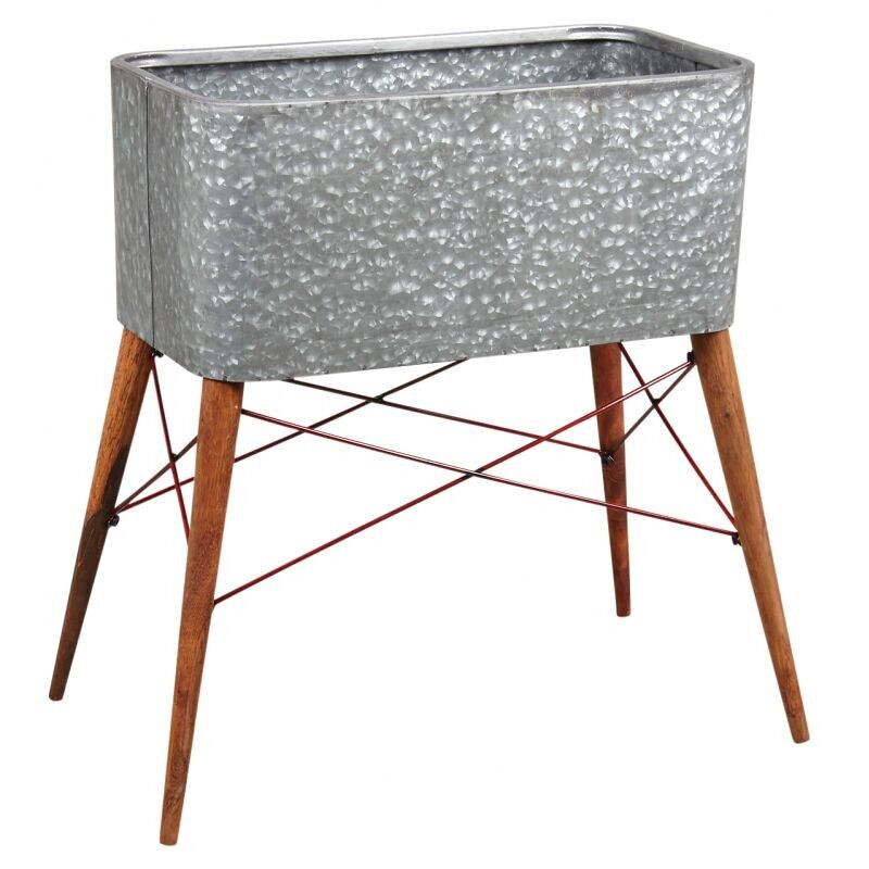 Pflanzgefäß aus Metall auf Holzständer-NSE1820