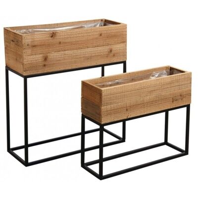 Set of 2 high planters in recycled wood, plastic lined-NSE186SP