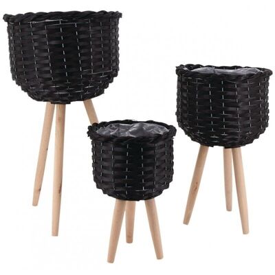 Stained wicker and pine planters-NSE191SP