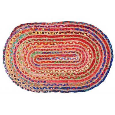 Tappeto ovale colorato in juta e cotone-NTA2041