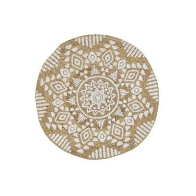 Round rug in natural jute, dyed ethnic pattern.-NTA2291