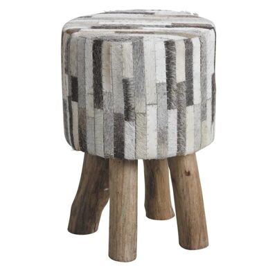 Tabouret en peau de vache bandes grises-NTB1650C