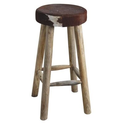 Tabouret de bar en peau de vache et bois-NTB1660C