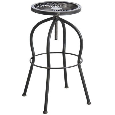 Tabouret haut pivotant en métal gris antique-NTB1741