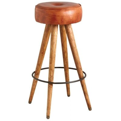 Stool in buffalo leather and wood-NTB1940C