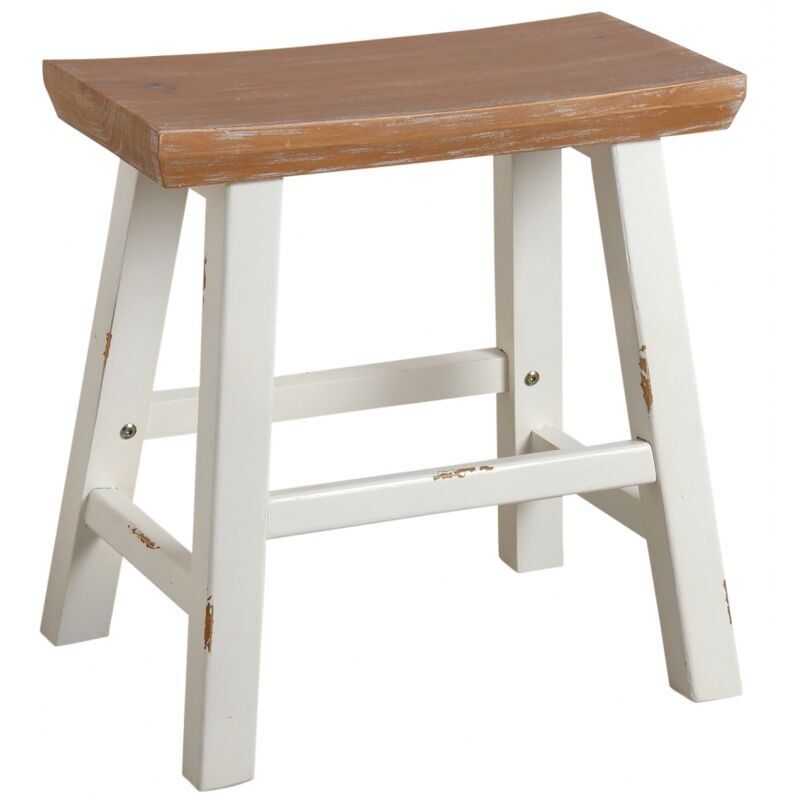 Banco pequeño en madera natural y blanca.-NTB2010