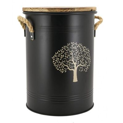 Schwarzer Metallhocker und Pellet Bucket Tree-NTB2070
